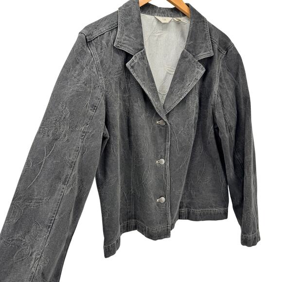 J Jill Jacket Womens Large Gray Floral Lightweight Denim 3 Button Vintage - Picture 3 of 7